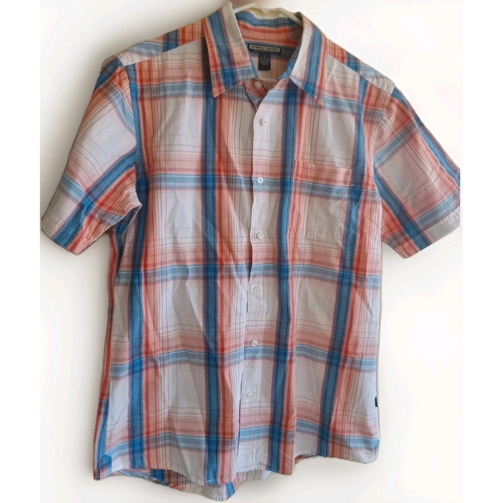 String Theory 100% Cotton‎ Multi Color Button Down Shirt Men's Short Sleeve Sz L